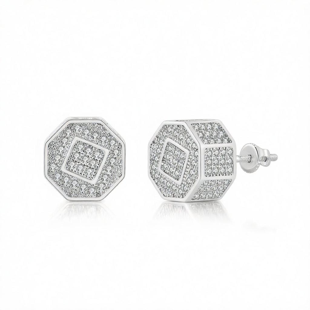 Cubic Zirconia & Silver-Plated Octagon Stud Earrings