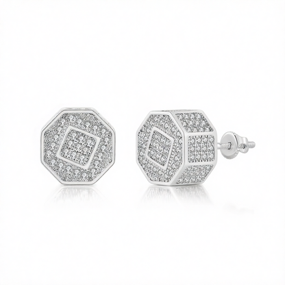 Cubic Zirconia & Silver-Plated Octagon Stud Earrings