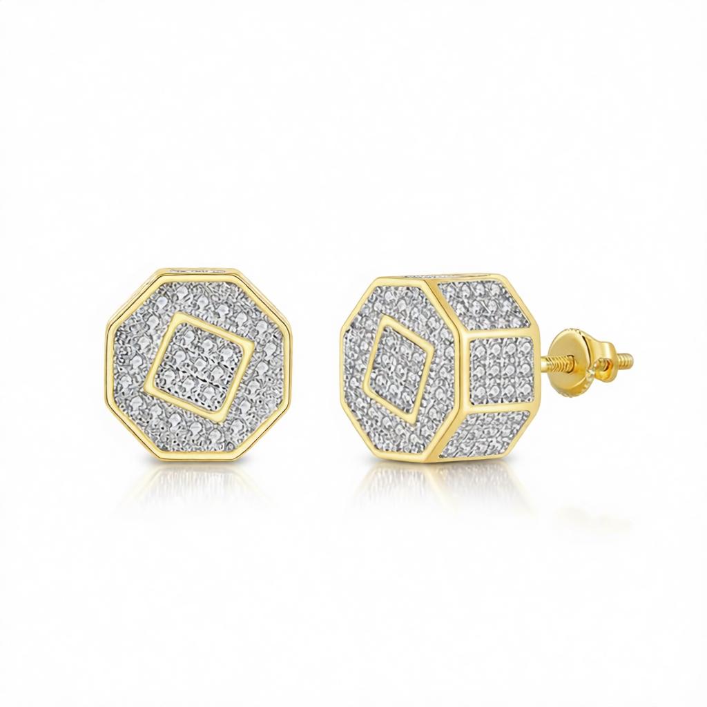 Cubic Zirconia and Two-Tone Octagon Stud Earrings, cubic zirconia stud earrings for women, everyday style, side view