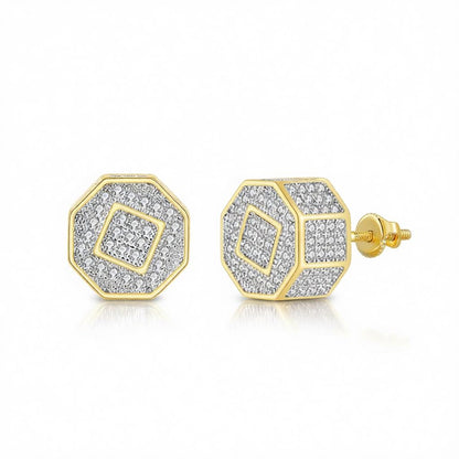 Cubic Zirconia and Two-Tone Octagon Stud Earrings, cubic zirconia stud earrings for women, everyday style, side view