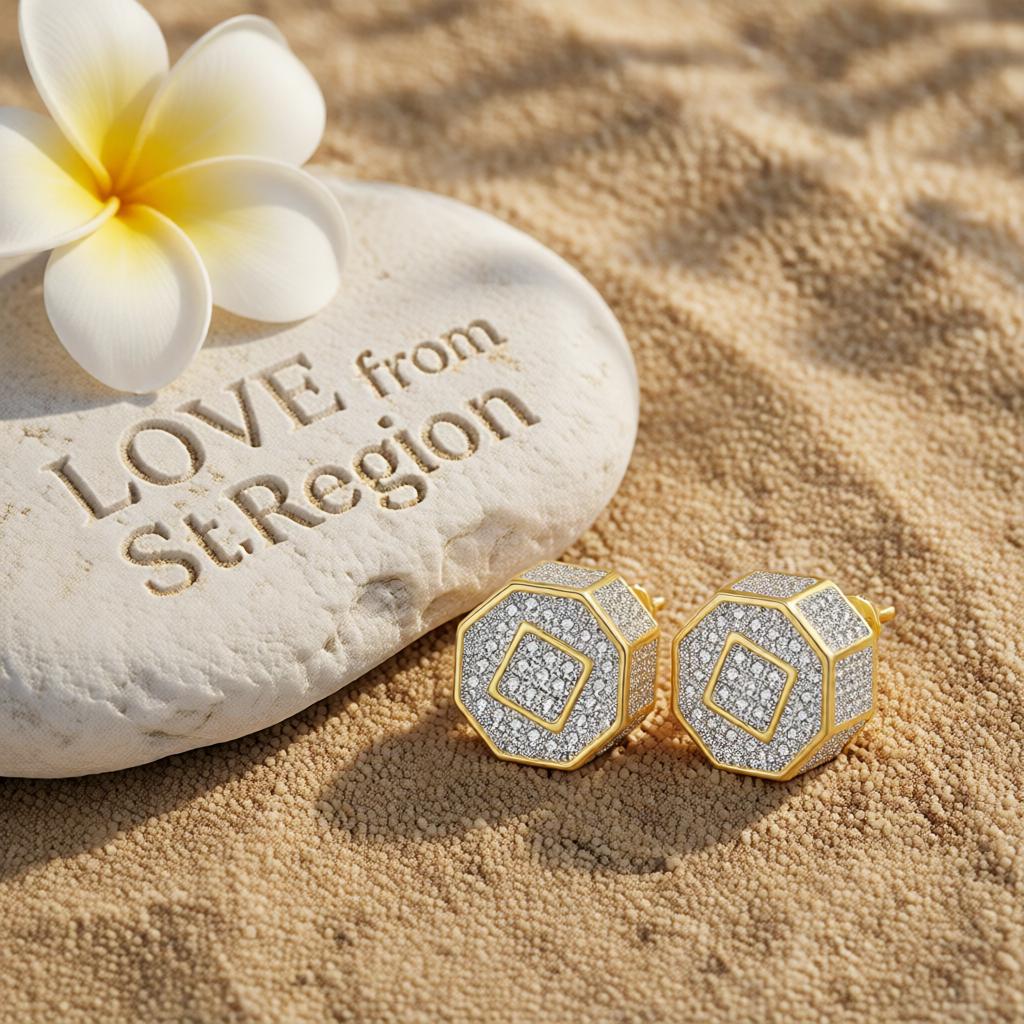 Cubic Zirconia and Two-Tone Octagon Stud Earrings, cubic zirconia stud earrings for women, everyday style, lifestyle look