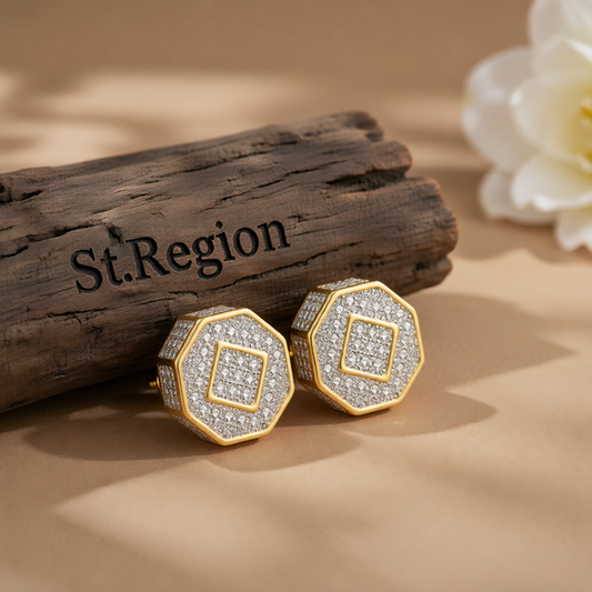 Cubic Zirconia & Two-Tone Octagon Stud Earrings