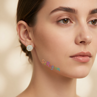 Cubic Zirconia & Two-Tone Octagon Stud Earrings