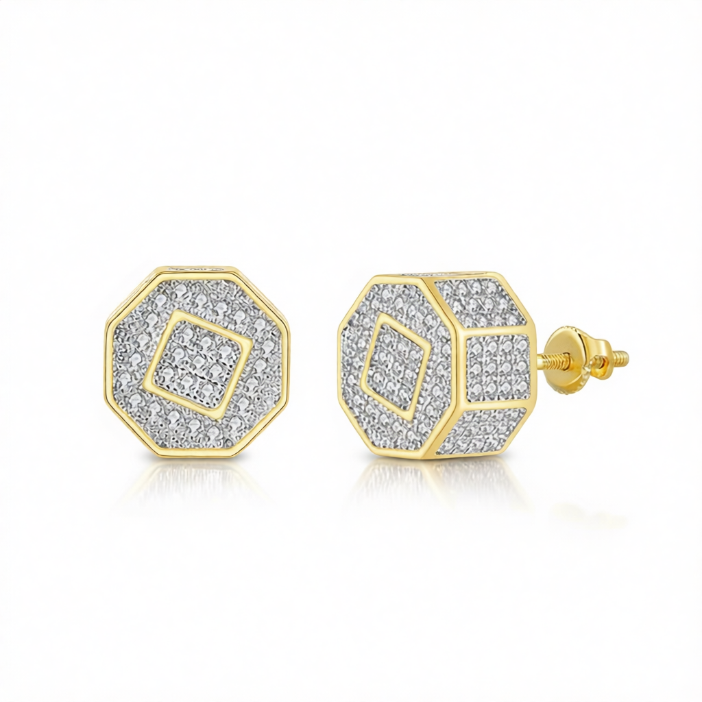 Cubic Zirconia & Two-Tone Octagon Stud Earrings
