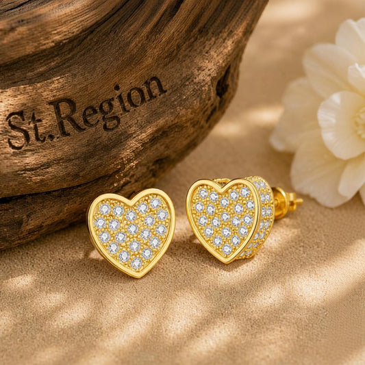 Cubic Zirconia & 18K Gold-Plated Heart Stud Earrings