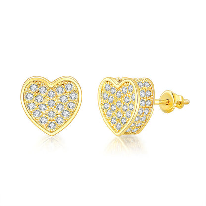 Cubic Zirconia & 18K Gold-Plated Heart Stud Earrings