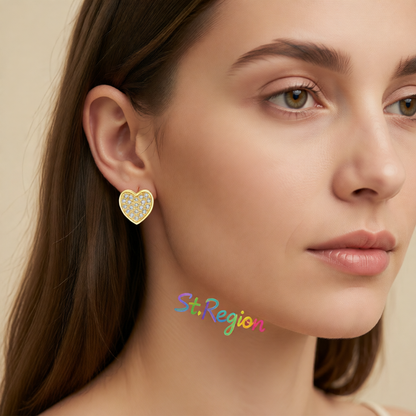 Cubic Zirconia & 18K Gold-Plated Heart Stud Earrings