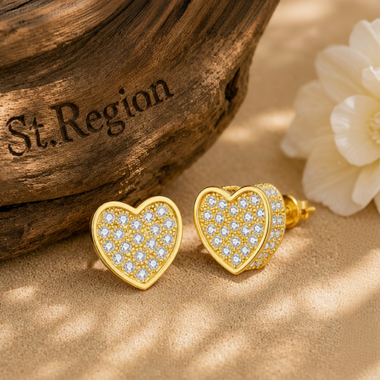 Cubic Zirconia & 18K Gold-Plated Heart Stud Earrings