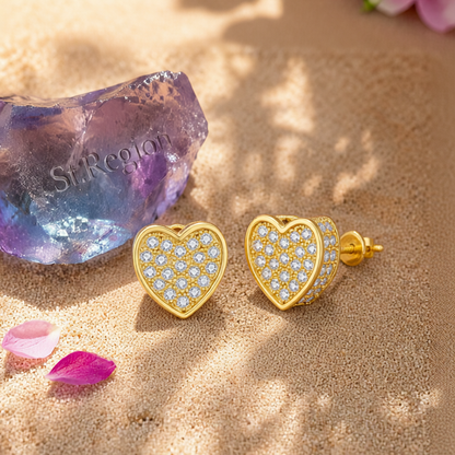 Cubic Zirconia & 18K Gold-Plated Heart Stud Earrings