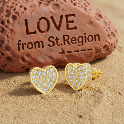 Cubic Zirconia & 18K Gold-Plated Heart Stud Earrings