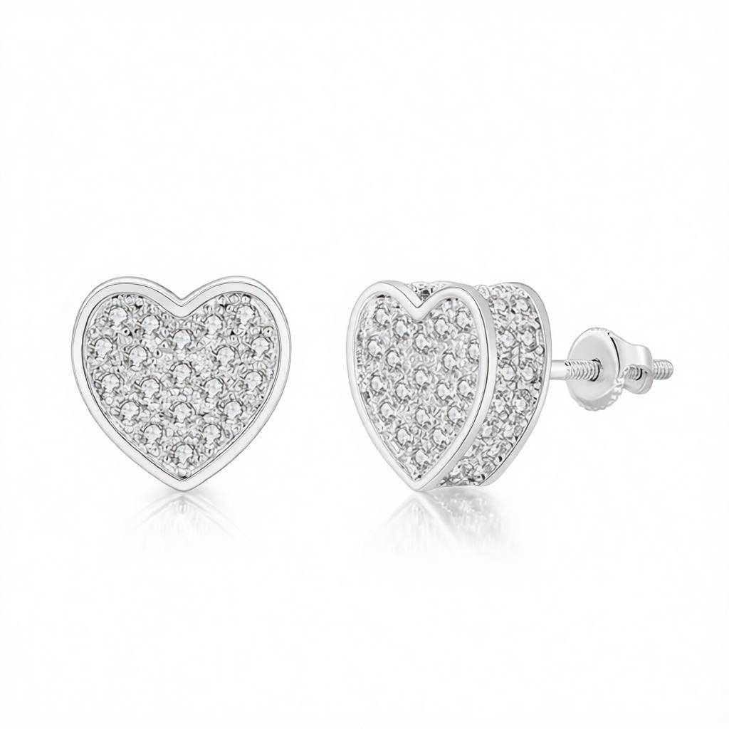 Cubic Zirconia and Silver-Plated Heart Stud Earrings, cubic zirconia stud earrings for women, side view