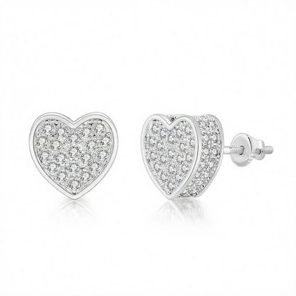 Cubic Zirconia and Silver-Plated Heart Stud Earrings, cubic zirconia stud earrings for women, side view