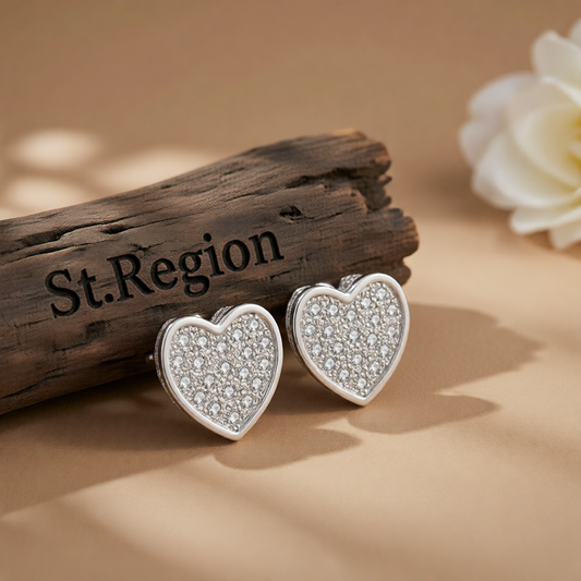 Cubic Zirconia & Silver-Plated Heart Stud Earrings