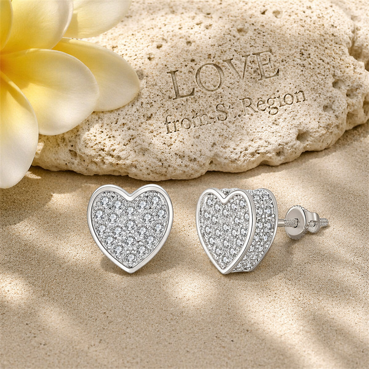 Cubic Zirconia & Silver-Plated Heart Stud Earrings