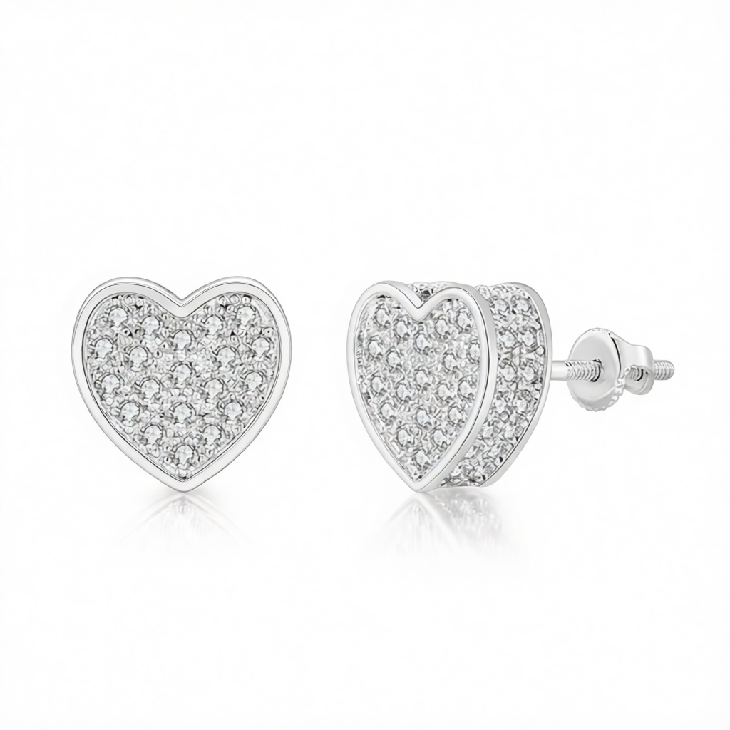 Cubic Zirconia & Silver-Plated Heart Stud Earrings