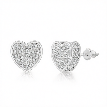 Cubic Zirconia & Silver-Plated Heart Stud Earrings