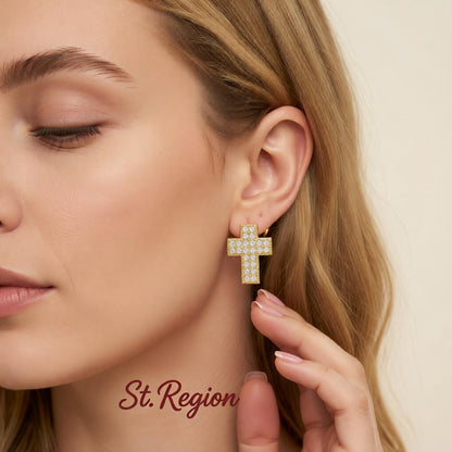 Cubic Zirconia and 18K Gold-Plated Cross Stud Earrings, cubic zirconia stud earrings for women, styled look