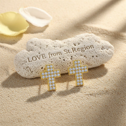 Cubic Zirconia & 18K Gold-Plated Cross Stud Earrings