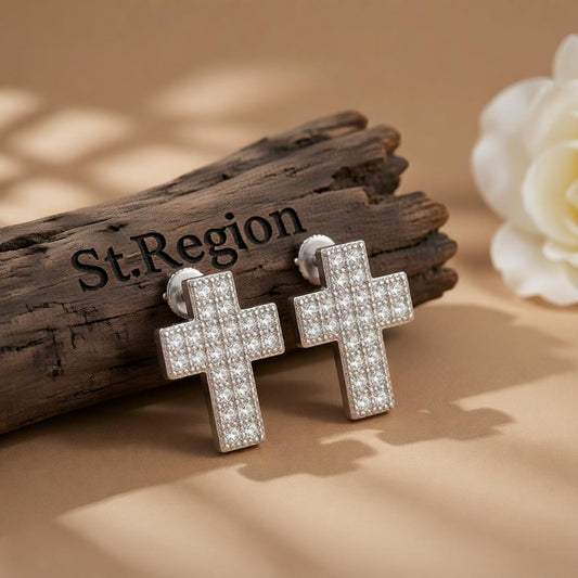 Cubic Zirconia & Silver-Plated Cross Stud Earrings