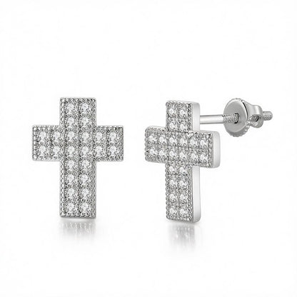 Cubic Zirconia & Silver-Plated Cross Stud Earrings
