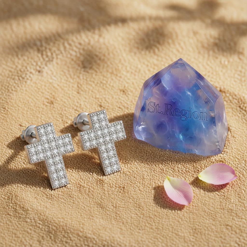 Cubic Zirconia & Silver-Plated Cross Stud Earrings
