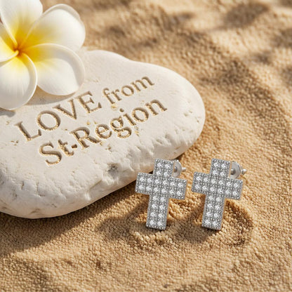 Cubic Zirconia & Silver-Plated Cross Stud Earrings