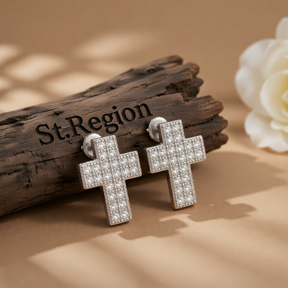 Cubic Zirconia & Silver-Plated Cross Stud Earrings
