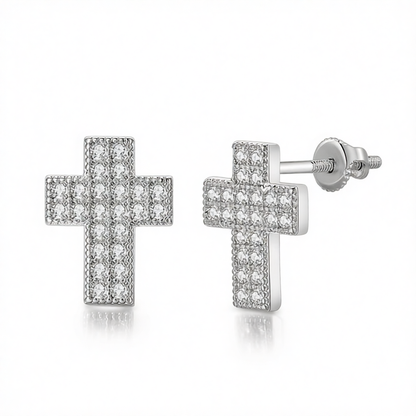 Cubic Zirconia & Silver-Plated Cross Stud Earrings