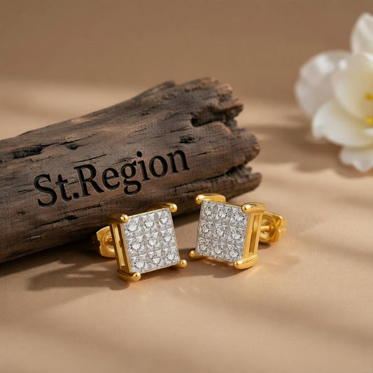 Crystal & 18K Gold-Plated Square Stud Earrings