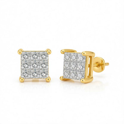 Crystal and 18K Gold-Plated Square Stud Earrings, cubic zirconia stud earrings for women, dainty minimalist design, side view