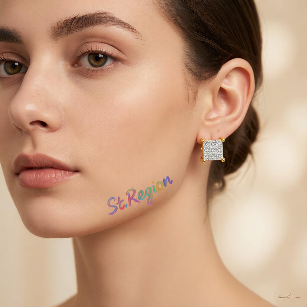 Crystal and 18K Gold-Plated Square Stud Earrings, cubic zirconia stud earrings for women, styled look