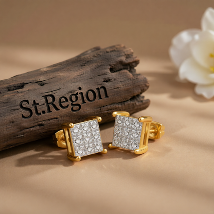 Crystal & 18K Gold-Plated Square Stud Earrings
