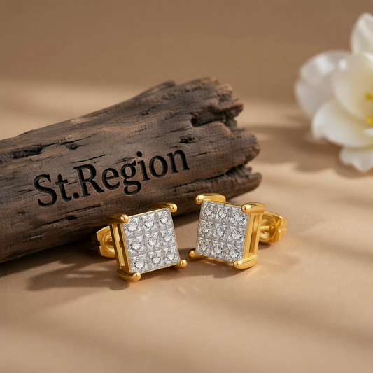 Crystal & 18K Gold-Plated Square Stud Earrings