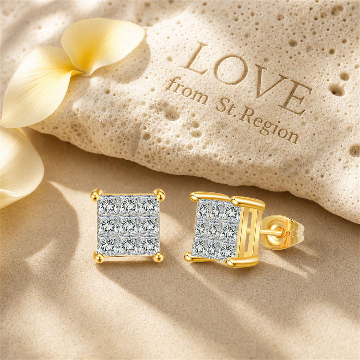 Crystal & 18K Gold-Plated Square Stud Earrings