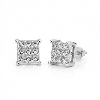 Crystal & Silver-Plated 0.24'' Invisible Square Stud Earrings
