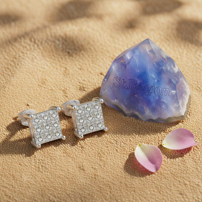 Crystal & Silver-Plated 0.24'' Invisible Square Stud Earrings