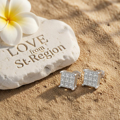 Crystal & Silver-Plated 0.24'' Invisible Square Stud Earrings