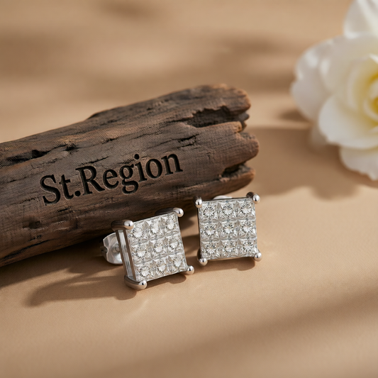 Crystal & Silver-Plated 0.24'' Invisible Square Stud Earrings