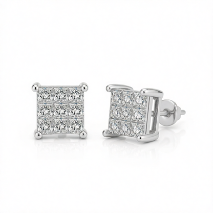 Crystal & Silver-Plated 0.24'' Invisible Square Stud Earrings