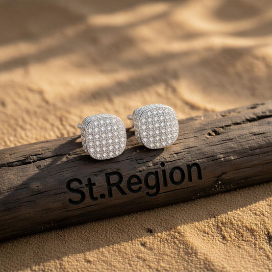 Cubic Zirconia & Silver-Plated Cushion Stud Earrings