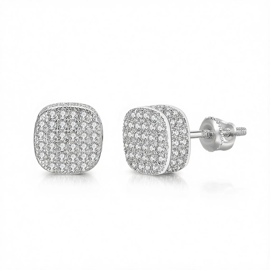 Cubic Zirconia & Silver-Plated Cushion Stud Earrings