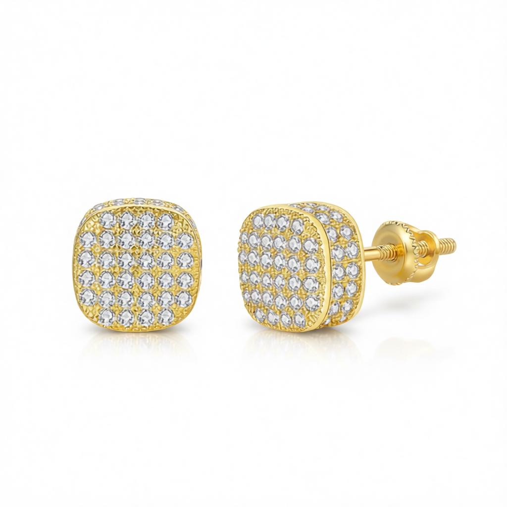 Cubic Zirconia and 18K Gold-Plated Cushion Stud Earrings, cubic zirconia stud earrings for women, side view