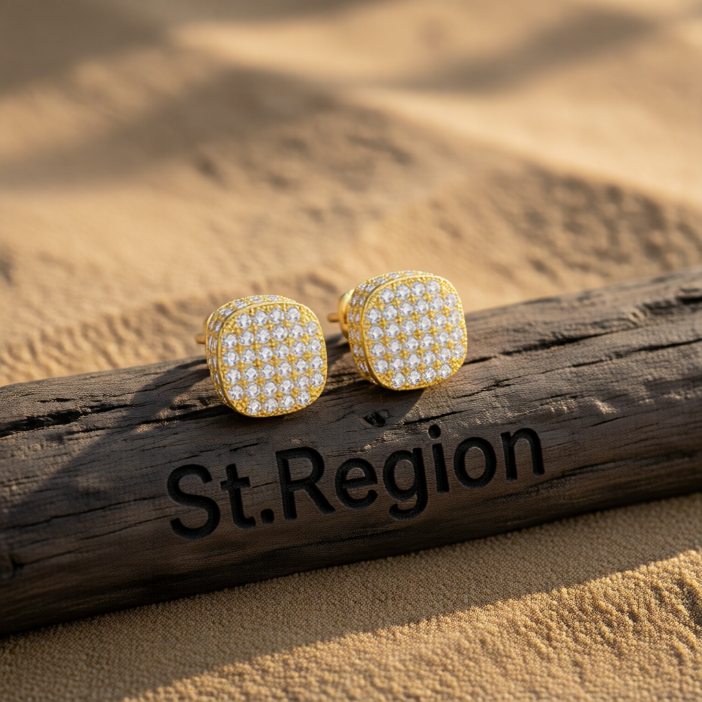 Cubic Zirconia & 18K Gold-Plated Cushion Stud Earrings