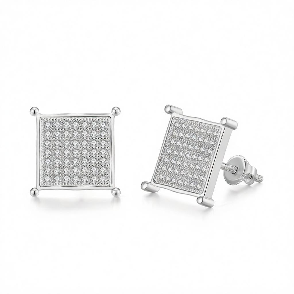 Cubic Zirconia and Silver-Plated Square Stud Earrings, cubic zirconia stud earrings for women, side view