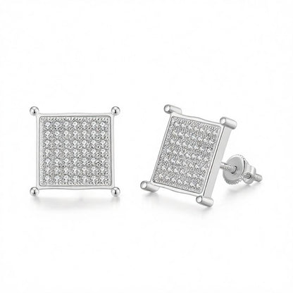 Cubic Zirconia and Silver-Plated Square Stud Earrings, cubic zirconia stud earrings for women, side view
