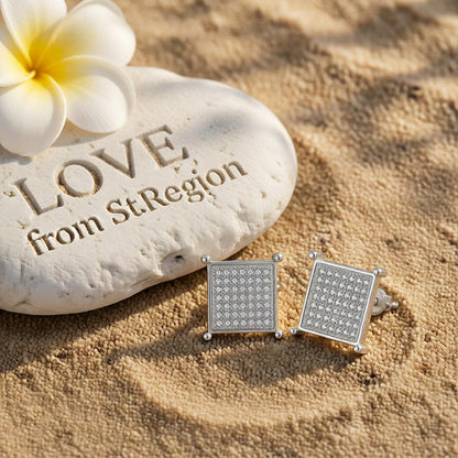 Cubic Zirconia and Silver-Plated Square Stud Earrings, cubic zirconia stud earrings for women, lifestyle look