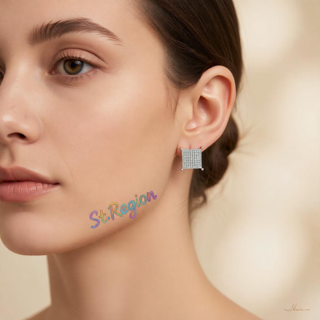 Cubic Zirconia and Silver-Plated Square Stud Earrings, cubic zirconia stud earrings for women, styled look