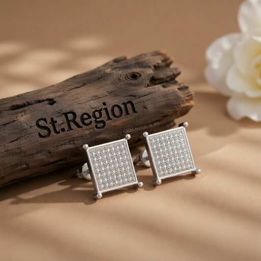 Cubic Zirconia & Silver-Plated Square Stud Earrings