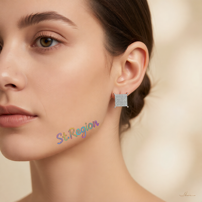 Cubic Zirconia & Silver-Plated Square Stud Earrings