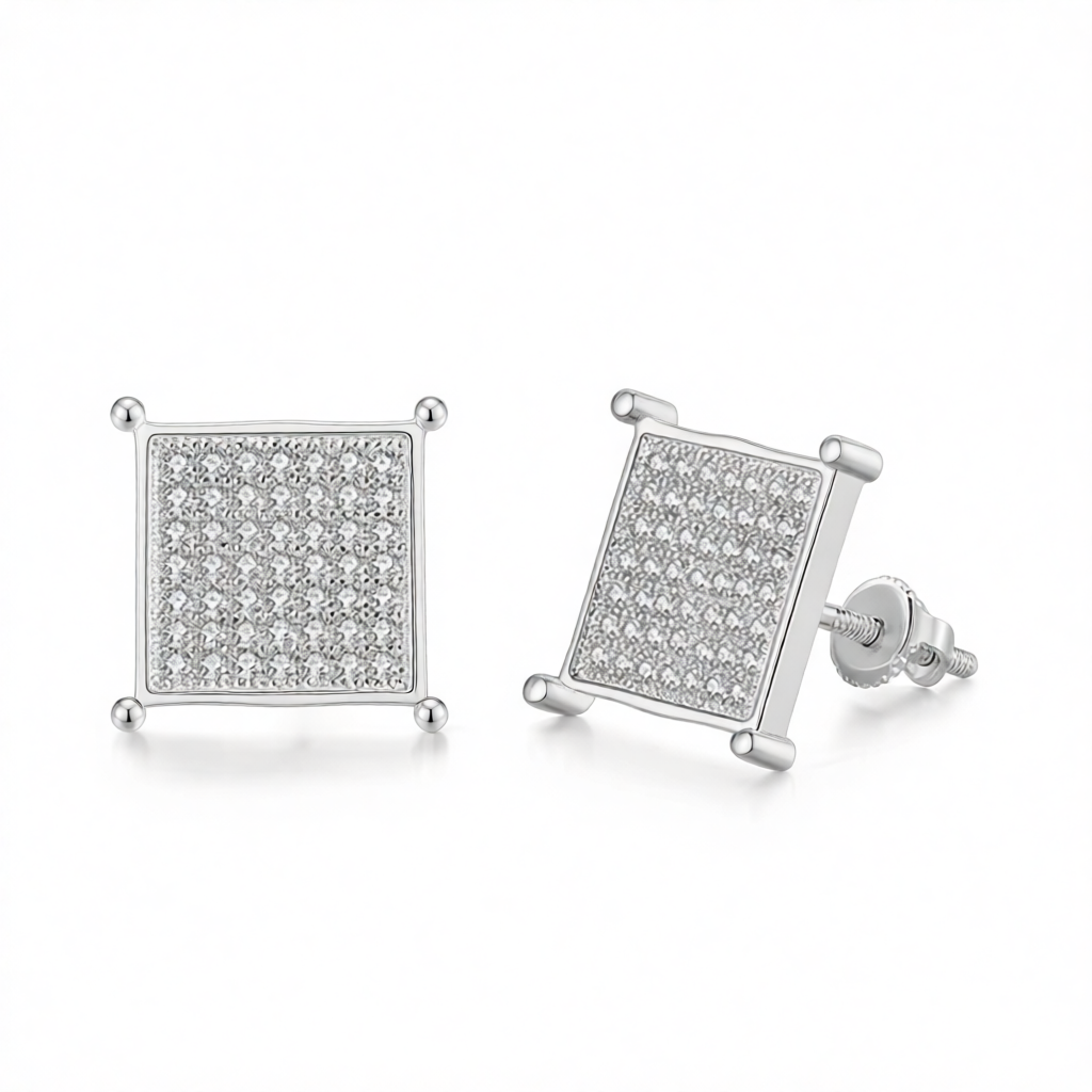 Cubic Zirconia & Silver-Plated Square Stud Earrings